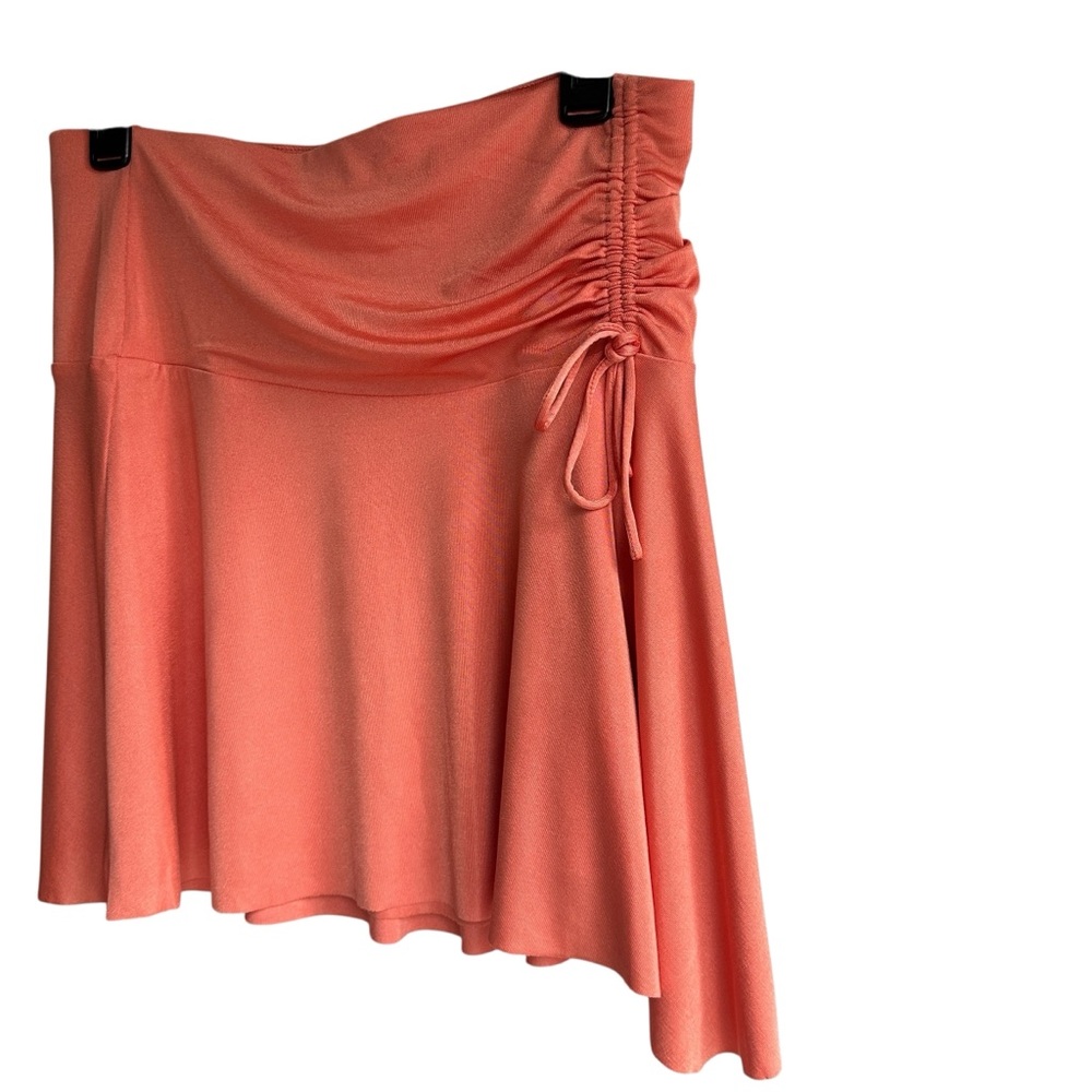 Free People Who’s That Coral Ruched Asymmetrical Mini Skirt Size Large - Picture 3 of 7